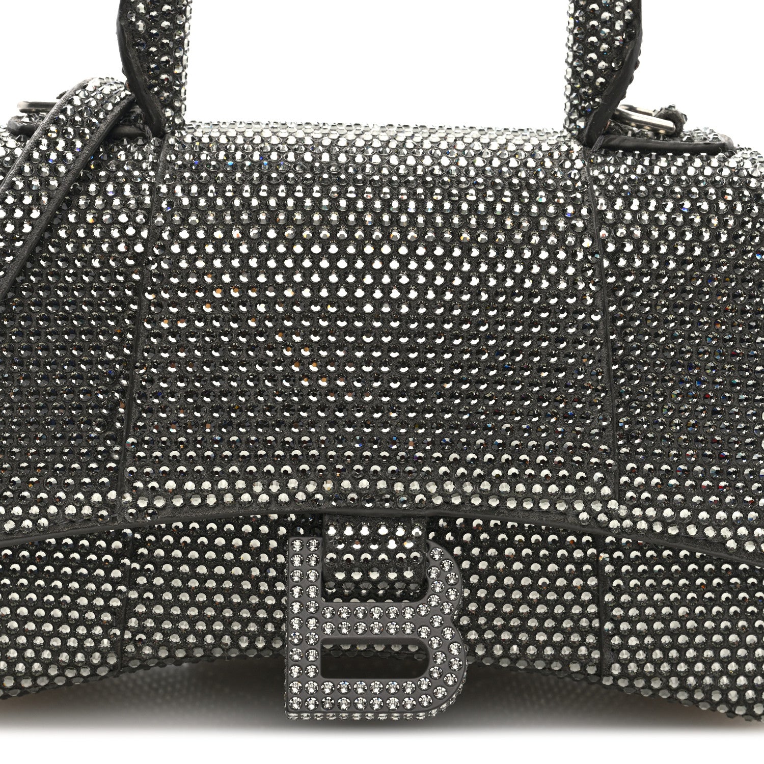 Balenciaga Strass Suede Hourglass Top Handle Bag XS Smoke Grey Crystal 7 of 9