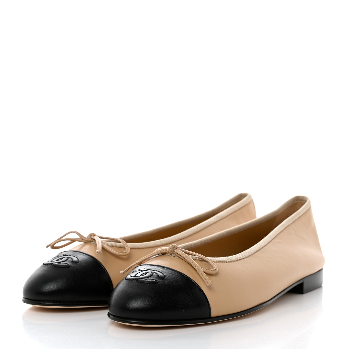 Lambskin Cap Toe CC Ballerina Flats 39.5 Beige Black