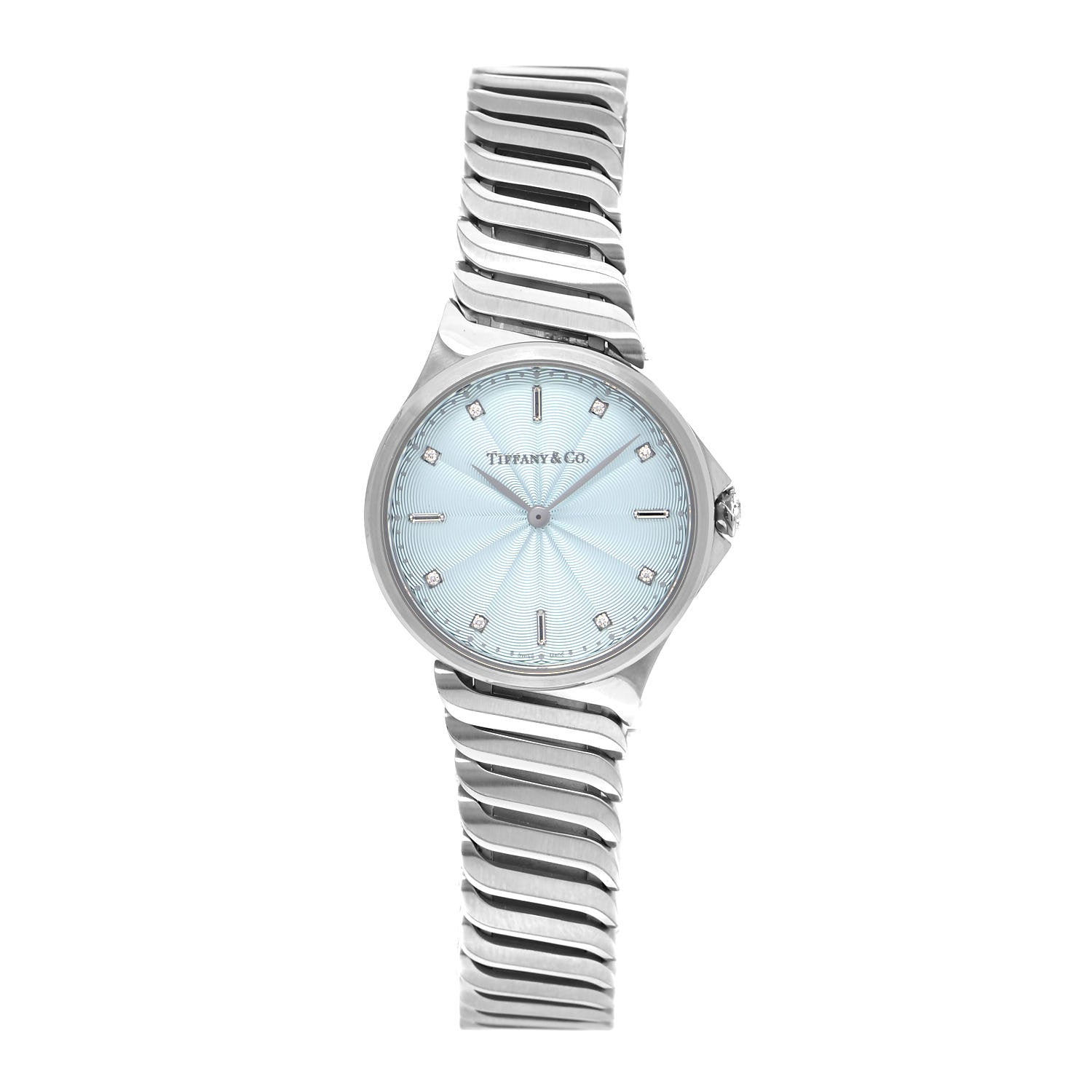 Tiffany Stainless Steel Diamond 28mm Metro 2-Hand Quartz Watch Ice Blue 1 of 5