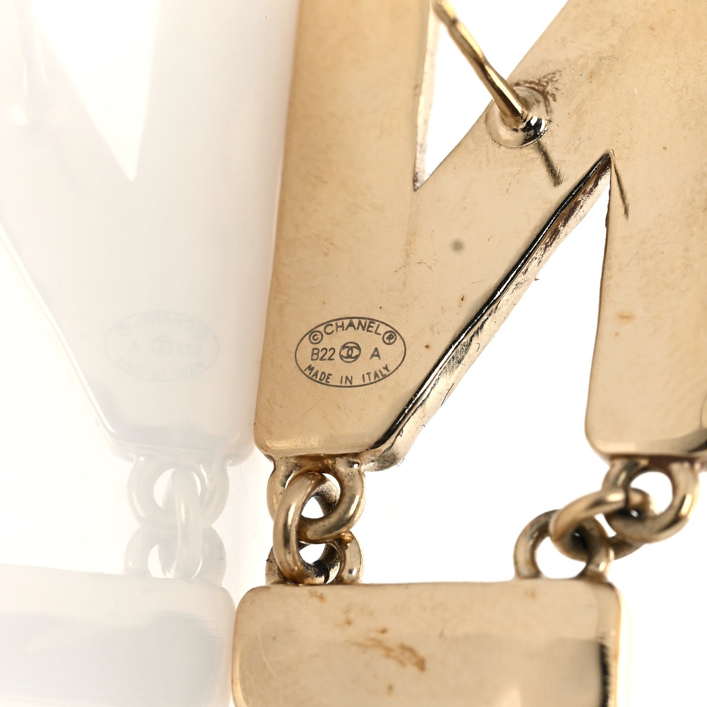Metal Enamel Cha-Nel Logo Drop Earrings Black White