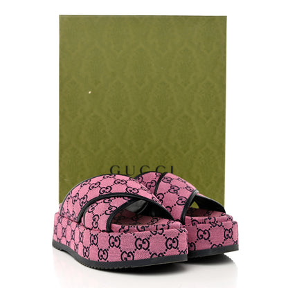Gucci Monogram Multicolor Criss Cross Platform Slide Sandals 37.5 Pink Blue 9 of 9
