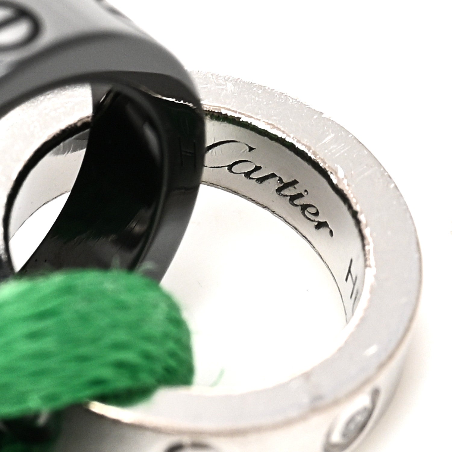 Cartier 18K White Gold Ceramic 4 Diamond LOVE Cord Bracelet Green 3 of 3