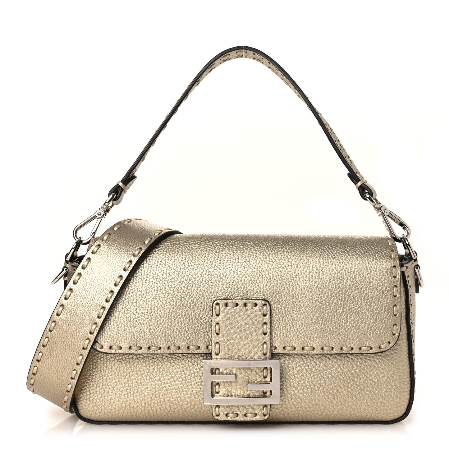 Cuoio Roma Sellerissima Nappa Sintetica Tape Stitch Baguette Platino