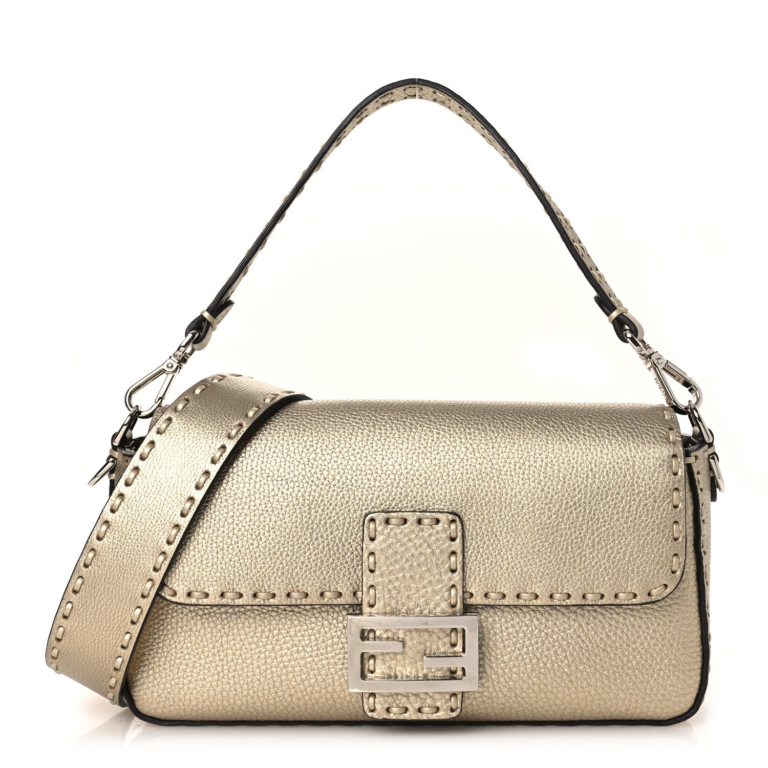 Fendi Cuoio Roma Sellerissima Nappa Sintetica Tape Stitch Baguette Platino 1 of 11