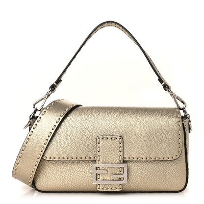 Fendi Cuoio Roma Sellerissima Nappa Sintetica Tape Stitch Baguette Platino 1 of 11