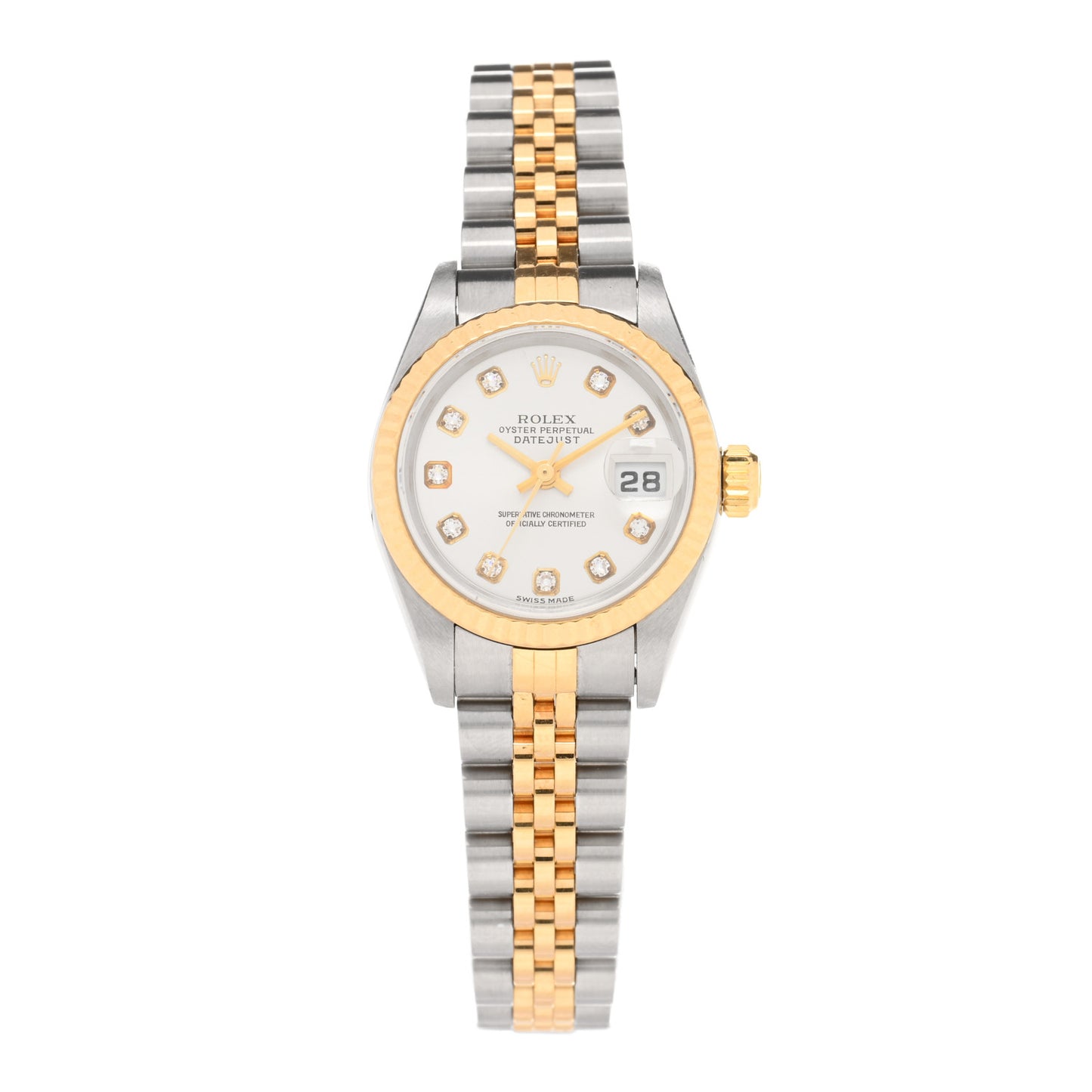 Stainless Steel 18K Yellow Gold Diamond 26mm Oyster Perpetual Datejust Watch White 79173