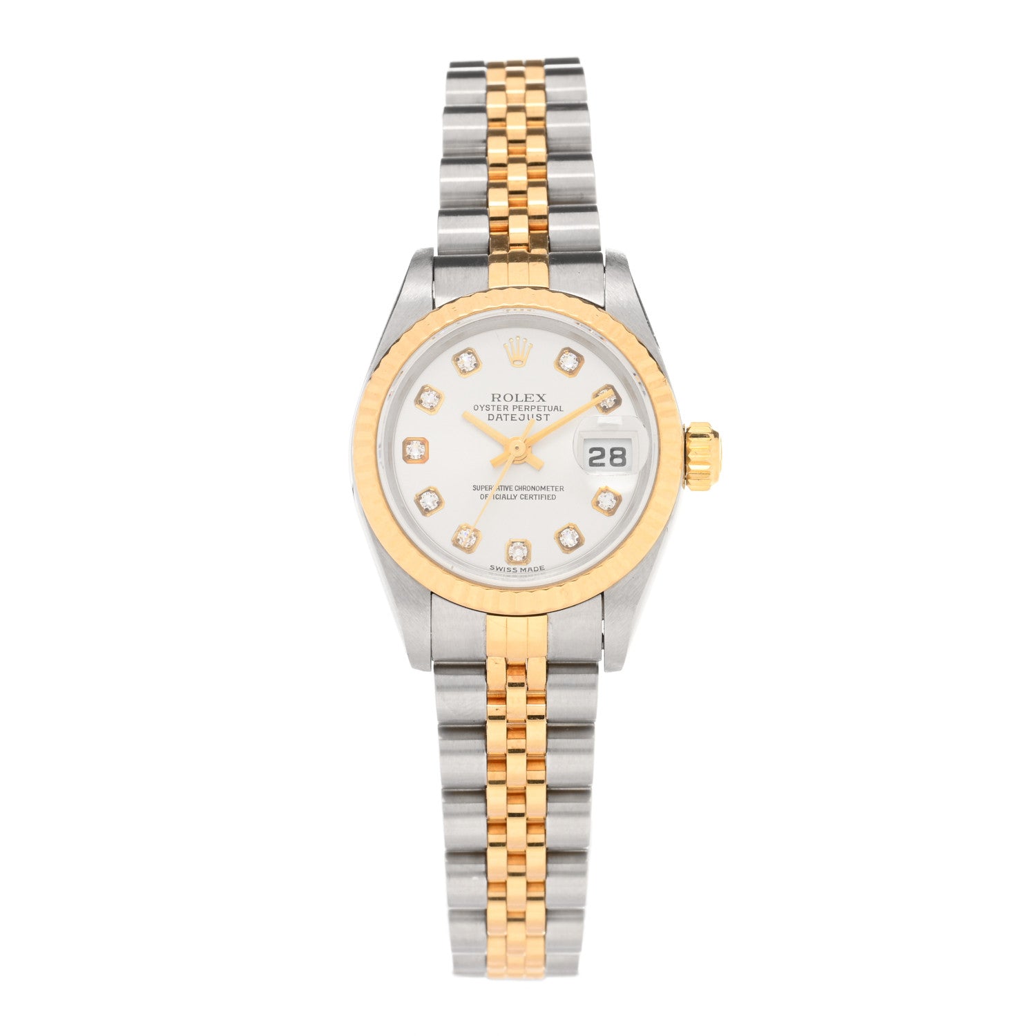 Rolex Stainless Steel 18K Yellow Gold Diamond 26mm Oyster Perpetual Datejust Watch White 79173 1 of 4