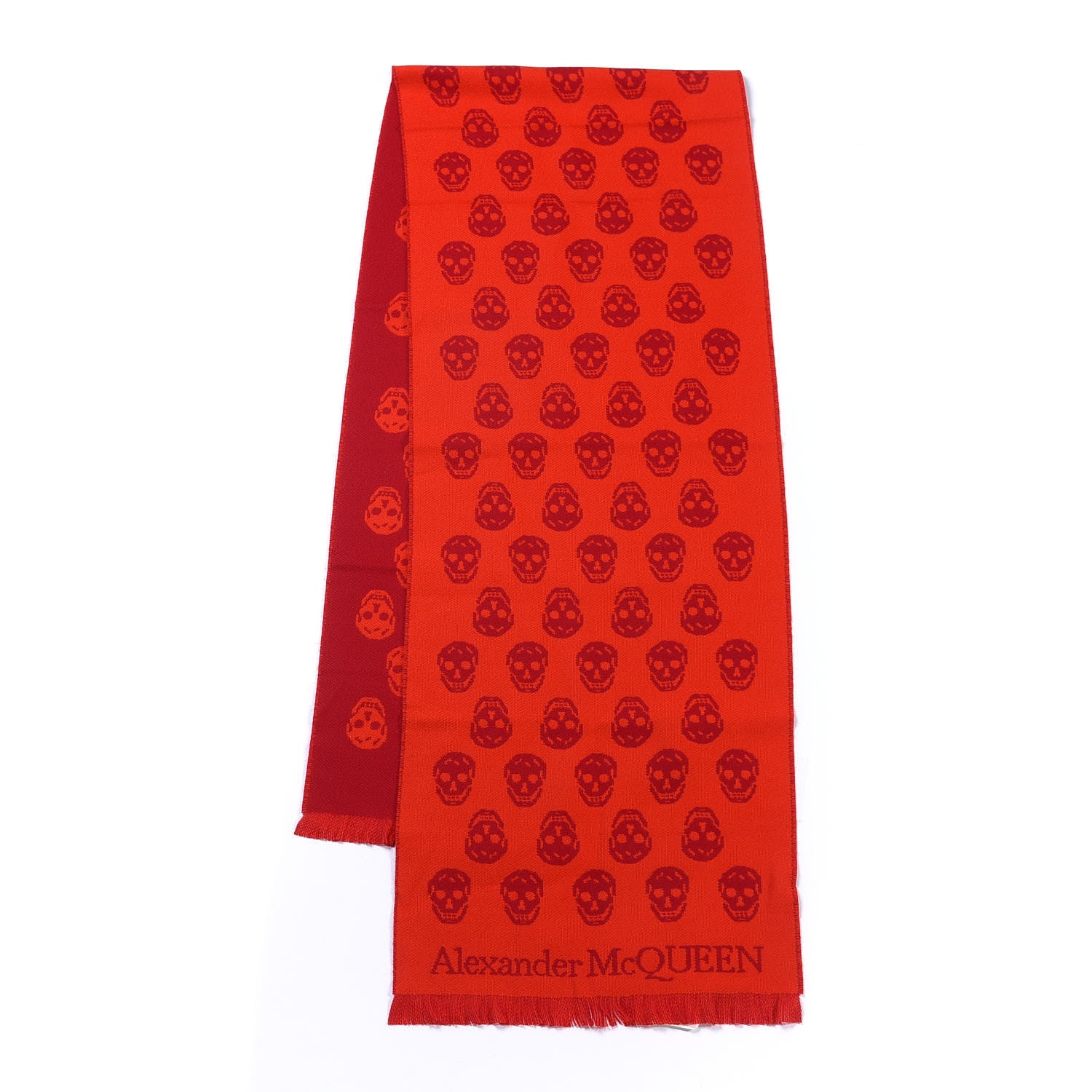 Alexander McQueen Wool Reversible Upside Down Skull Scarf Red Bordeaux 1 of 3