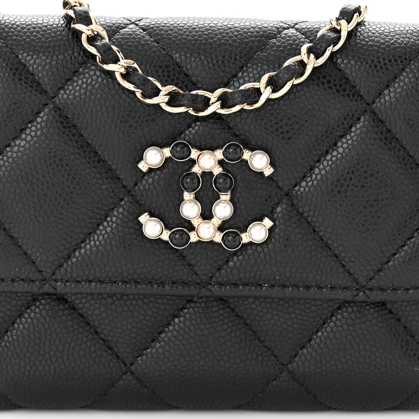 Caviar Quilted Coco Candy Card Holder On Chain Black