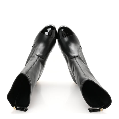 Chanel Stretch Lambskin Patent Cap Toe Pearl Ball Mid Calf Boots 38 Black 2 of 9