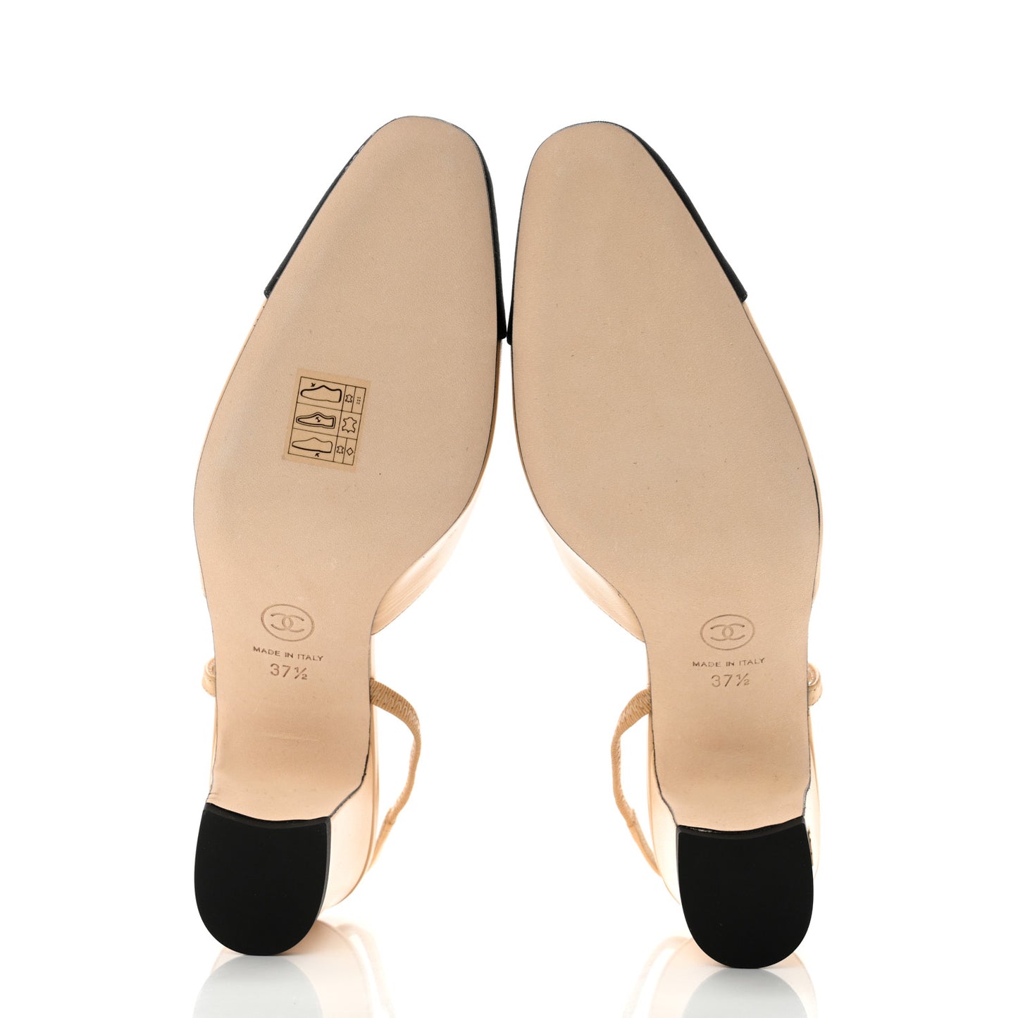 Goatskin Grosgrain Cap Toe CC Slingback Pumps 37.5 Beige Black