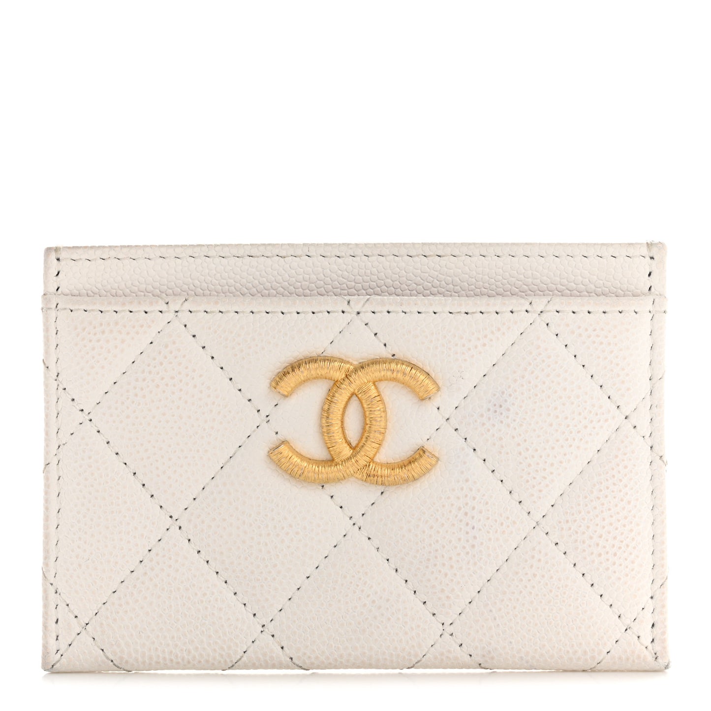 Caviar Quilted Textured CC Card Holder White