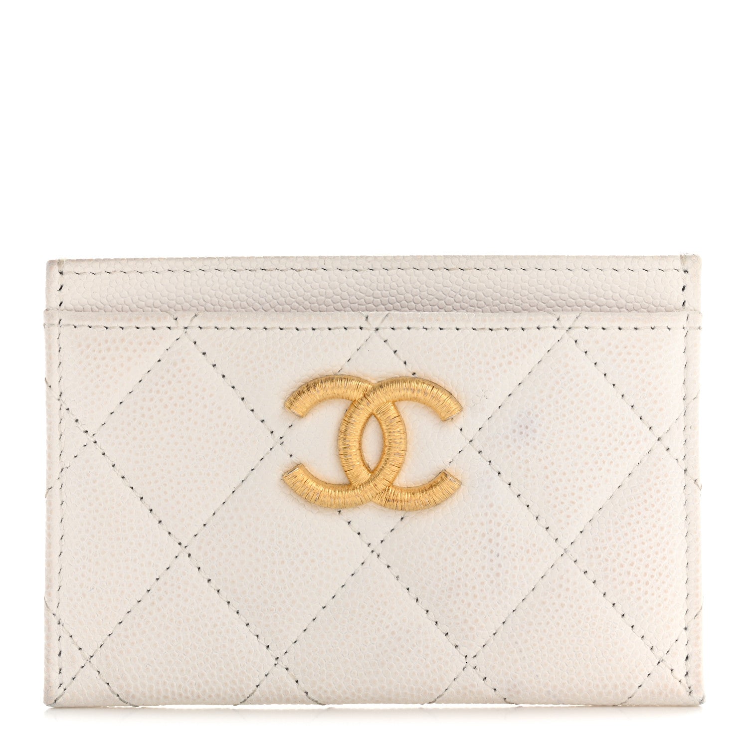 Chanel Caviar Quilted Textured CC Card Holder White 1 of 13