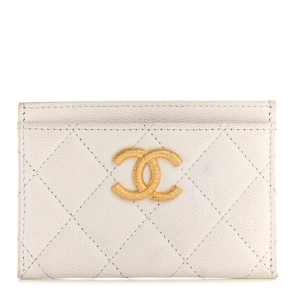 Chanel Caviar Quilted Textured CC Card Holder White 1 of 13