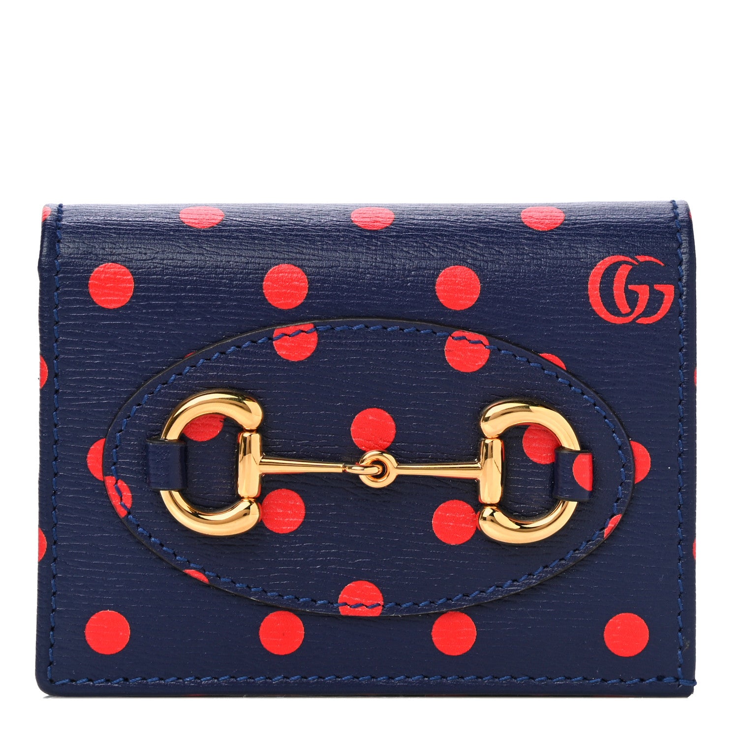 Gucci Shangai Calfskin Polka Dot Horsebit 1955 Card Case Wallet Blue Orange Sailor Blue 1 of 11