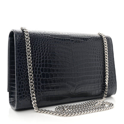 Saint Laurent Calfskin Crocodile Embossed Medium Classic Monogram Kate Tassel Satchel Deep Marine 3 of 15