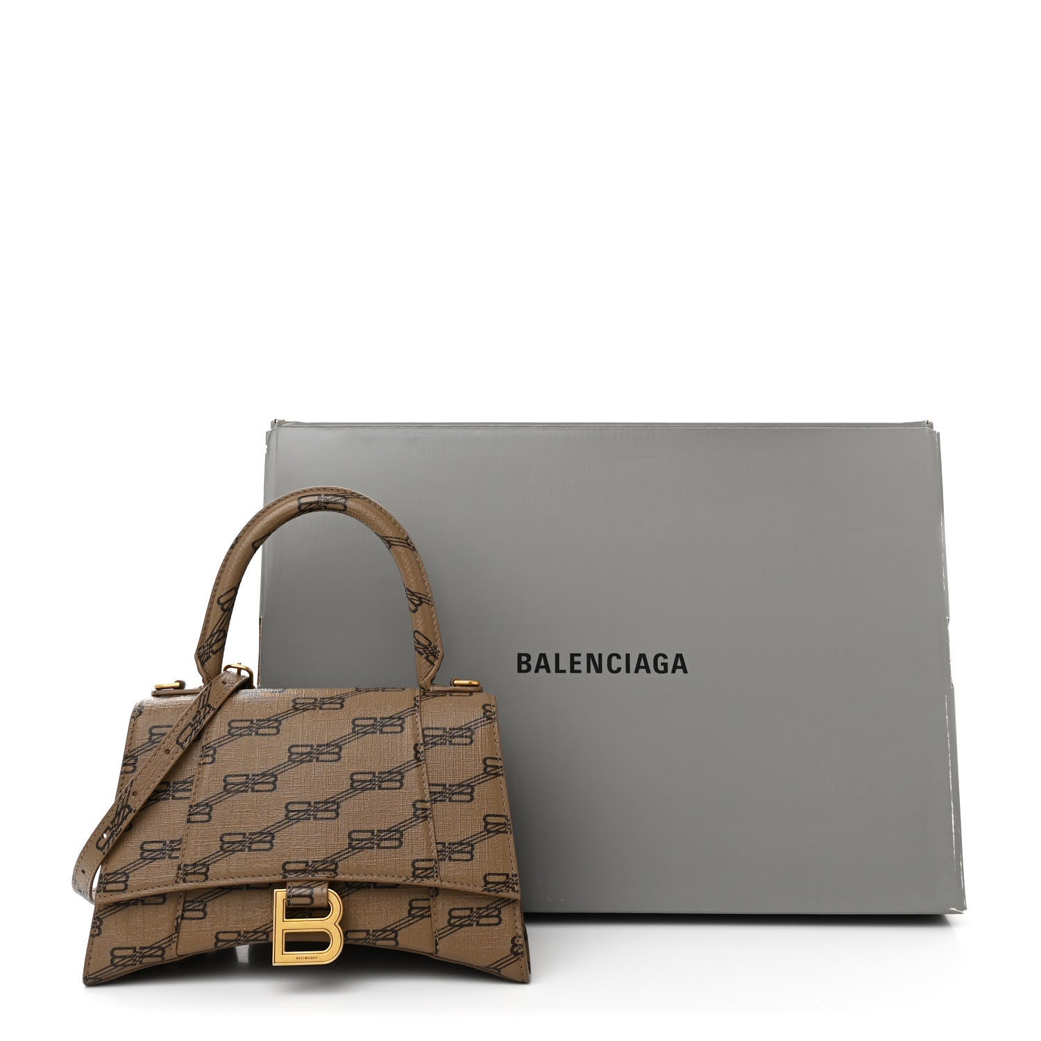 Balenciaga Coated Canvas BB Monogram Small Hourglass Top Handle Bag Beige Brown 12 of 12