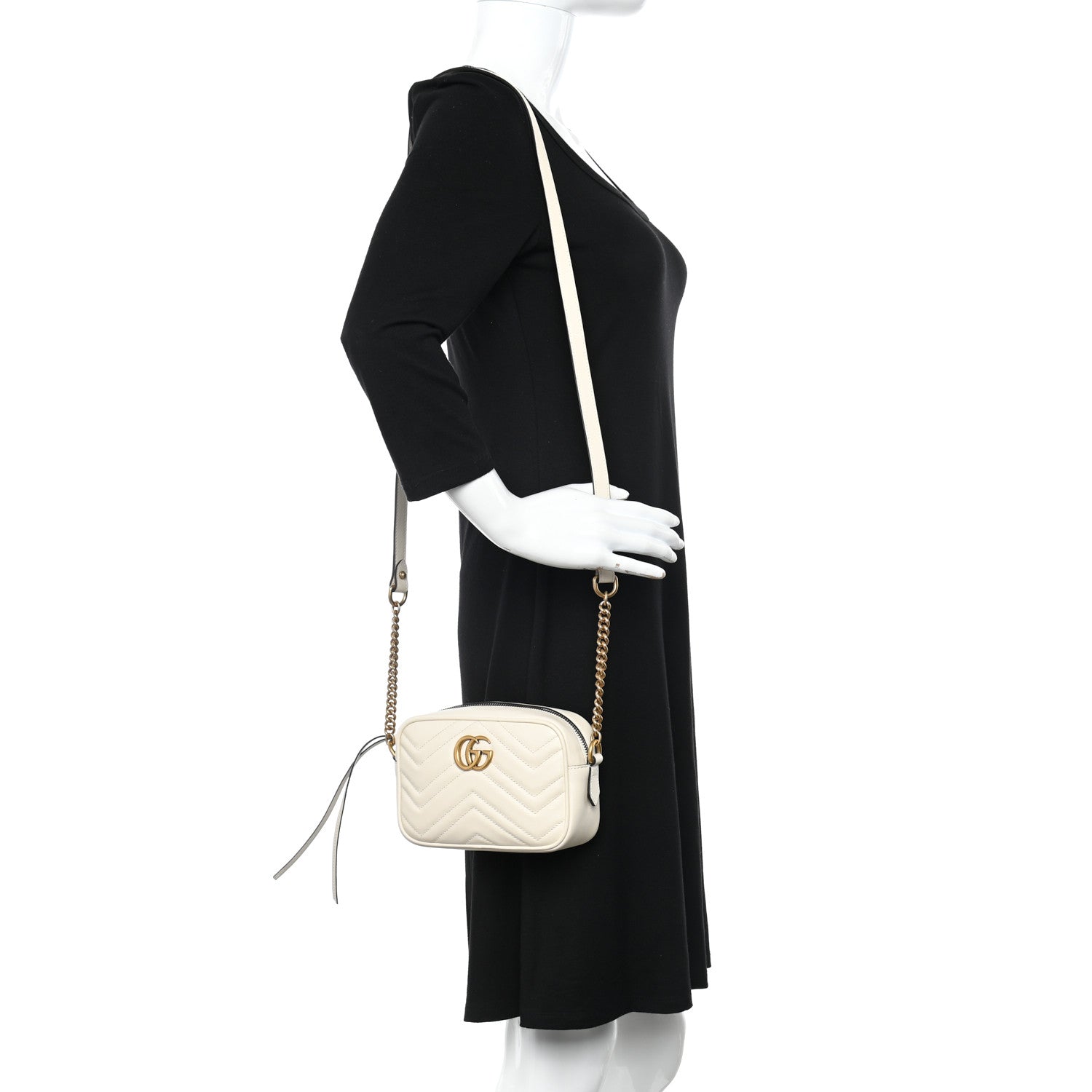 Gucci Calfskin Matelasse Mini GG Marmont Chain Shoulder Bag White 2 of 10