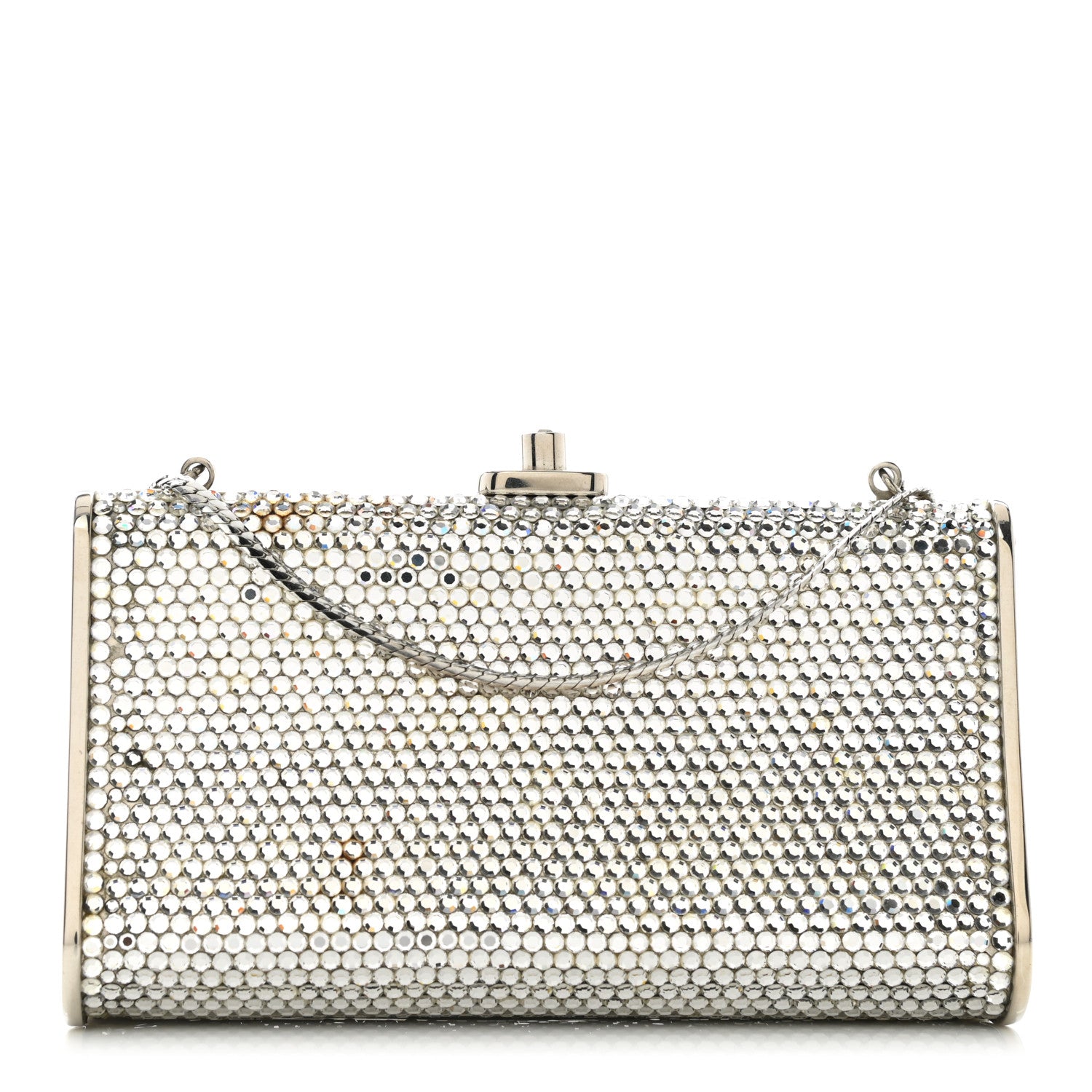 Judith Leiber Swarovski Crystal Minaudiere Clutch Silver 1 of 11