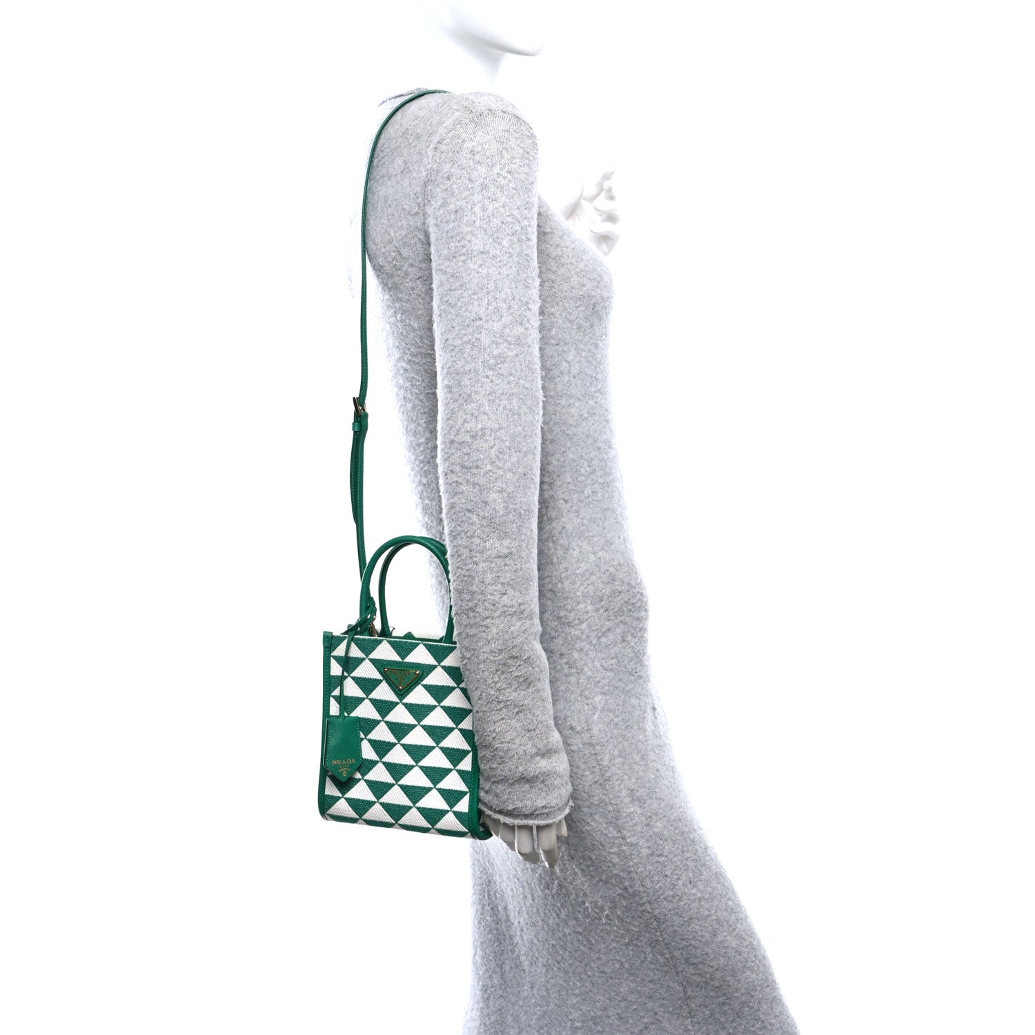 Prada Jacquard Saffiano Triangolo Symbole Embroidered Micro Tote Mango White 2 of 9