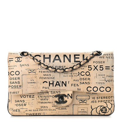 Chanel Lambskin Hand Painted Medium Double Flap Ecru Black 1 of 8