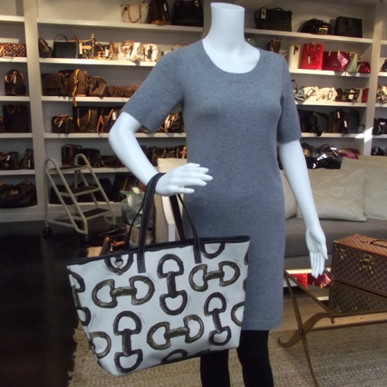Gucci Canvas Bamboo Horsebit Print Tote White 2 of 10