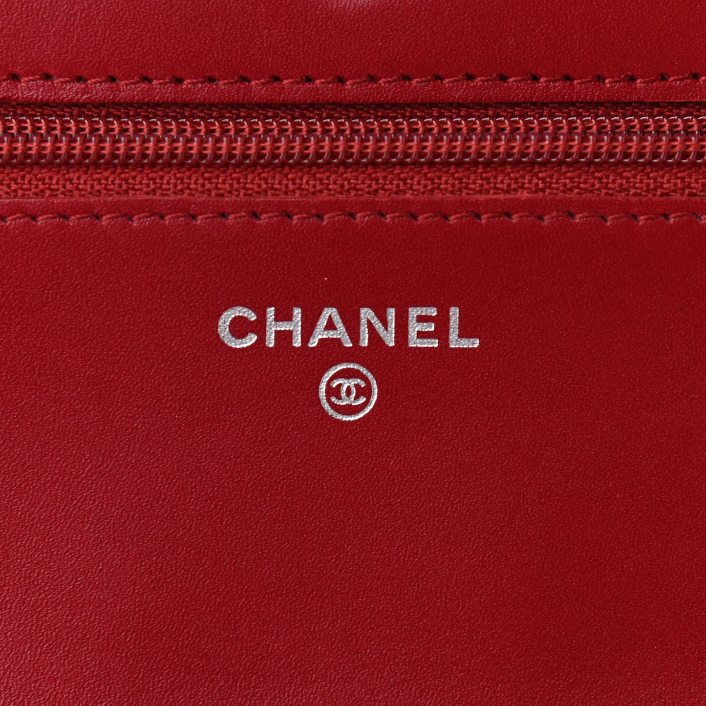 Calfskin Quilted Cambon Wallet On Chain WOC Red
