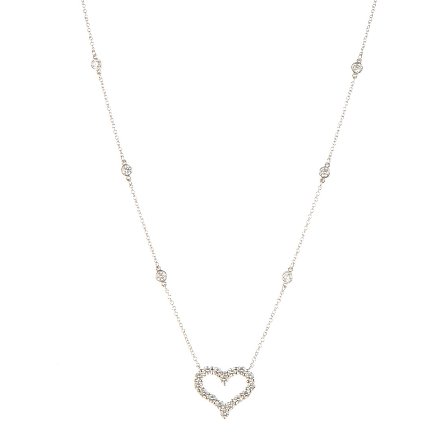 Platinum Diamond Heart Station Pendant Necklace