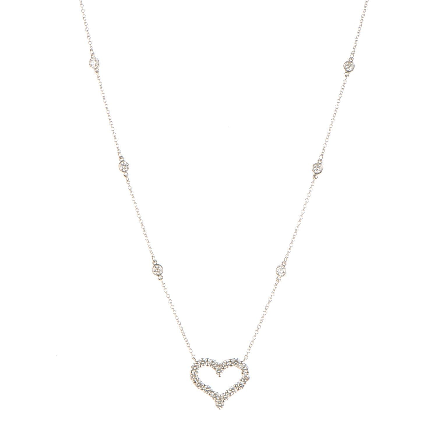 Tiffany Platinum Diamond Heart Station Pendant Necklace 1 of 5
