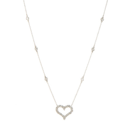 Tiffany Platinum Diamond Heart Station Pendant Necklace 1 of 5