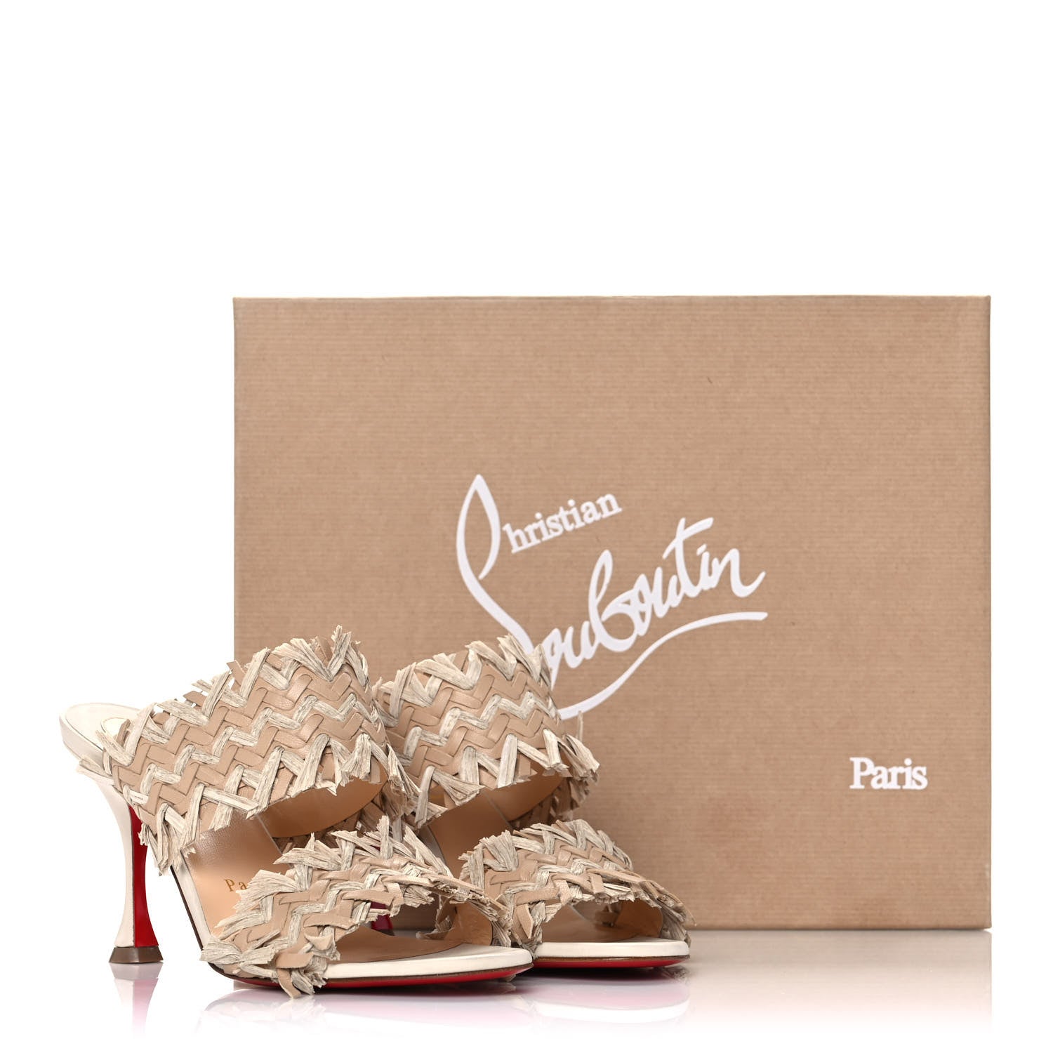 Christian Louboutin Nappa Raffia Fringe Meroine 85 Sandals 37.5 Beige 9 of 9