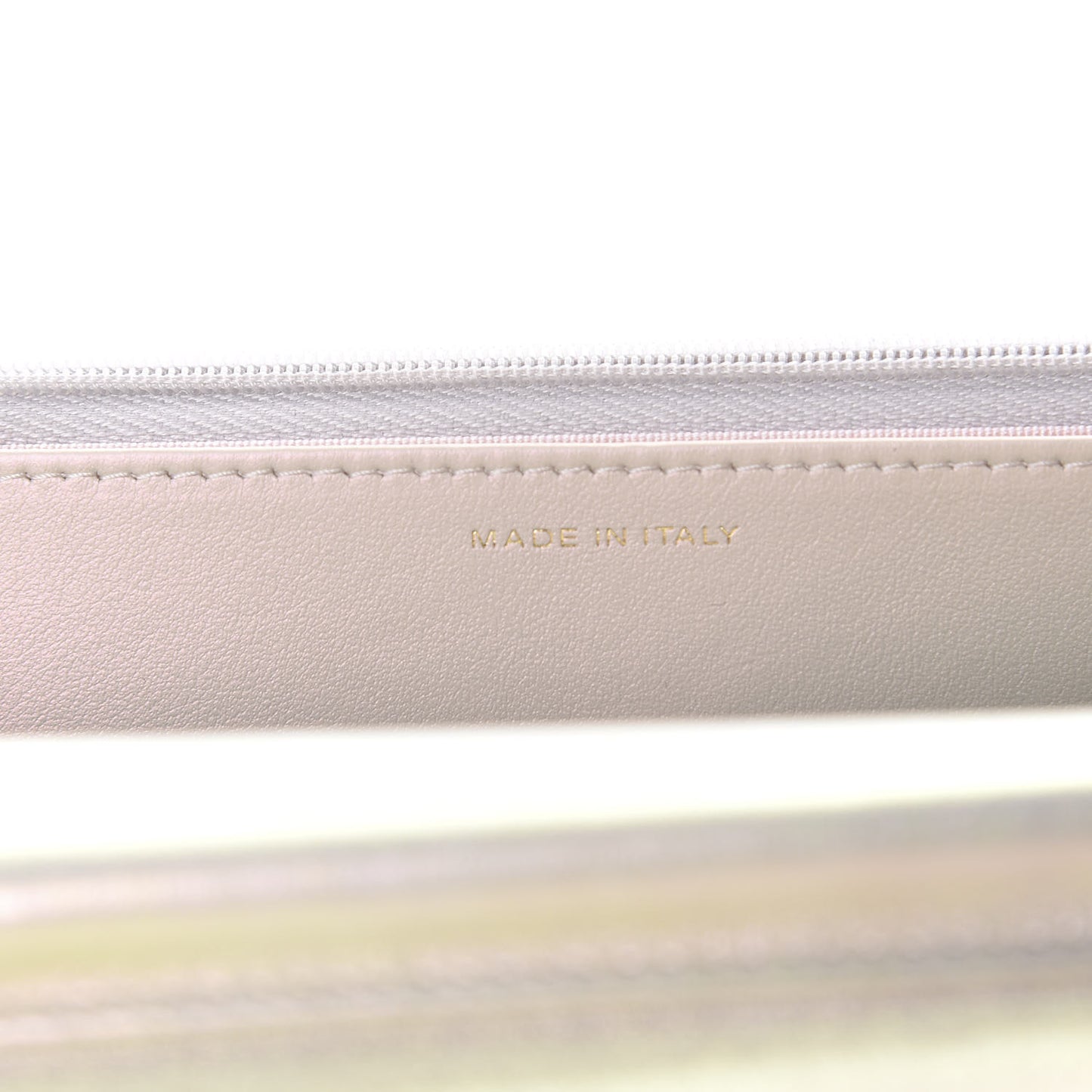 Iridescent Lambskin Quilted Wallet On Chain WOC Ivory