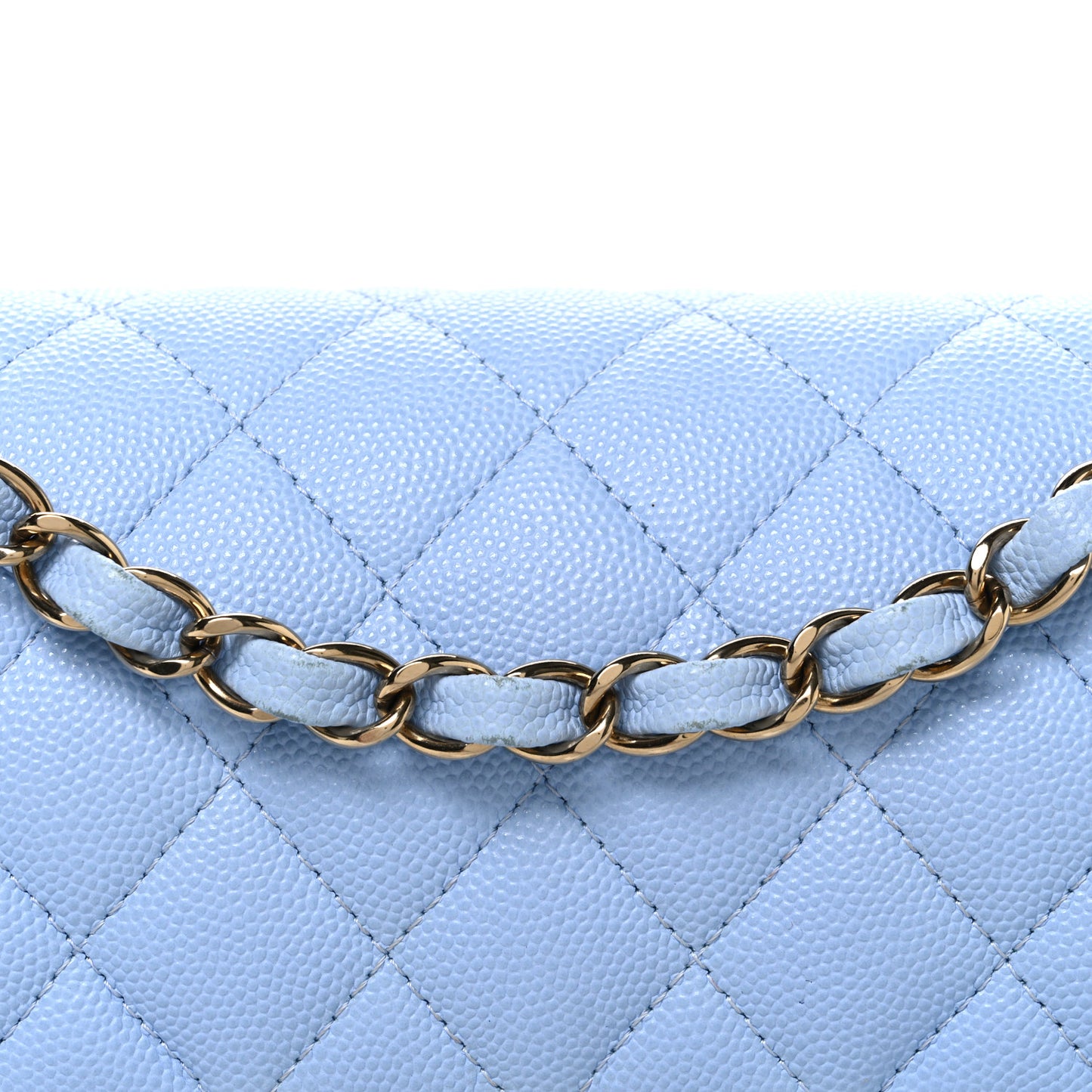Caviar Quilted Small Double Flap Light Blue