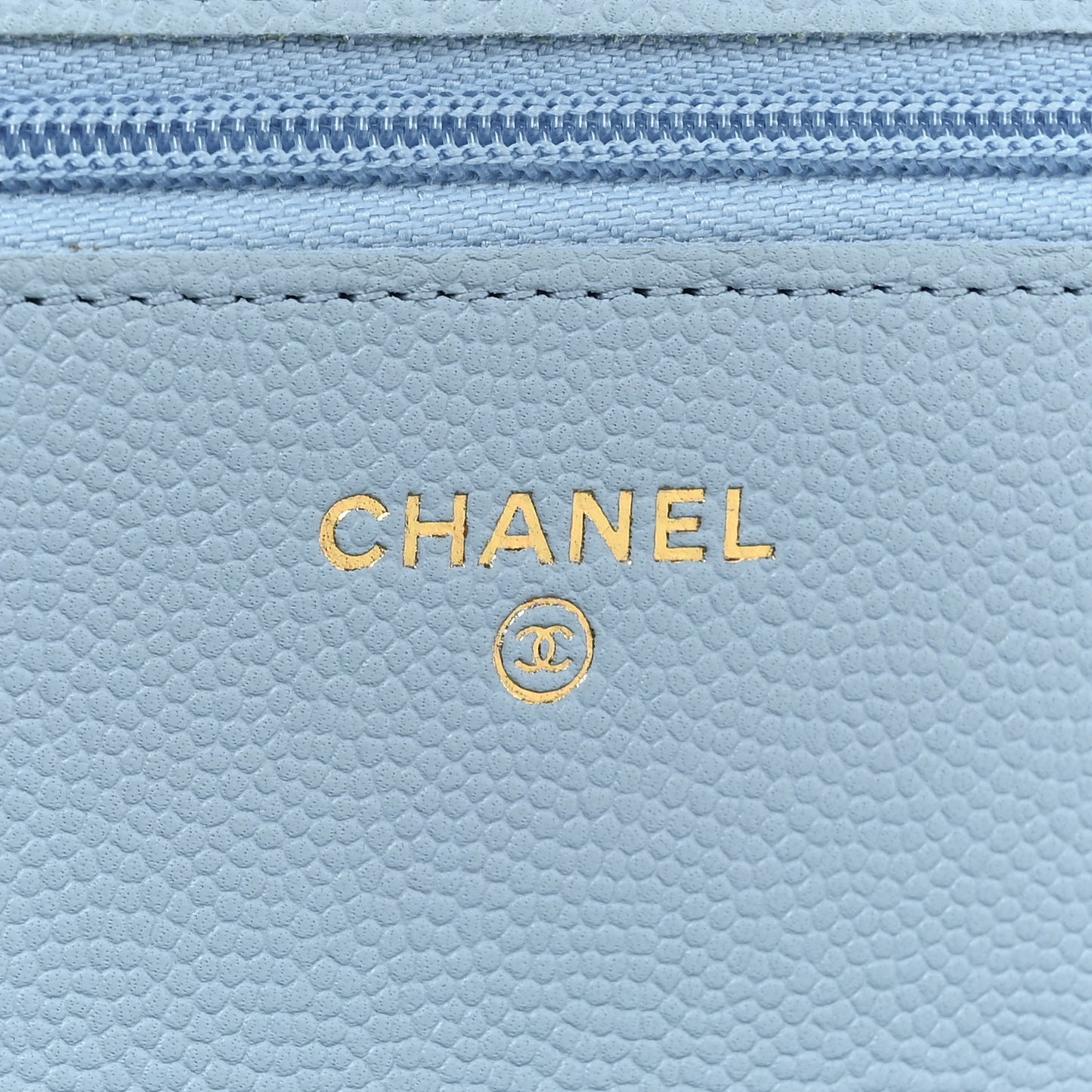 Caviar Quilted Wallet on Chain WOC Light Blue