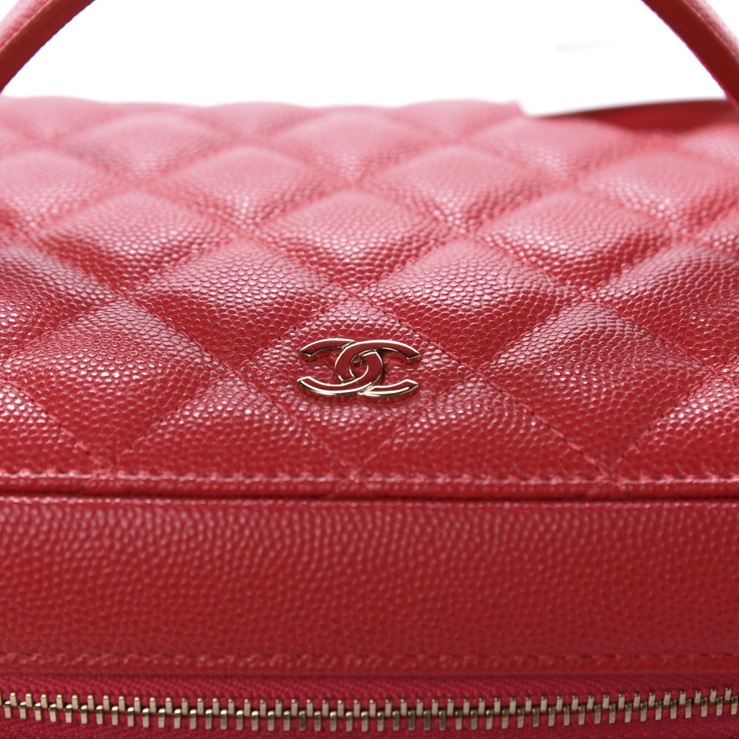 Grained Shiny Calfskin Quilted Large Vanity Pouch Red