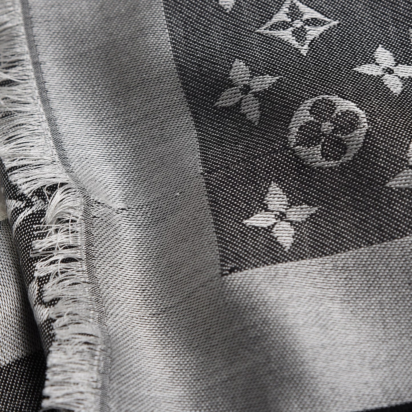 Wool Silk Monogram Denim Shawl Black