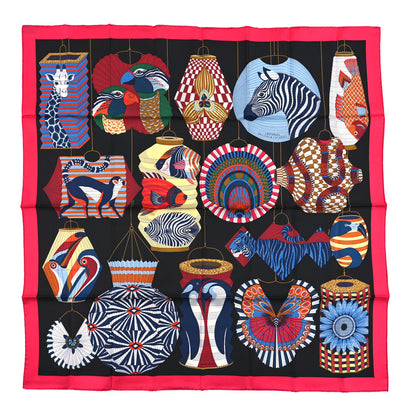 Hermes Silk Lanternes Ballons et Cocardes Scarf 90 Fuchsia Black Multicolor 1 of 3