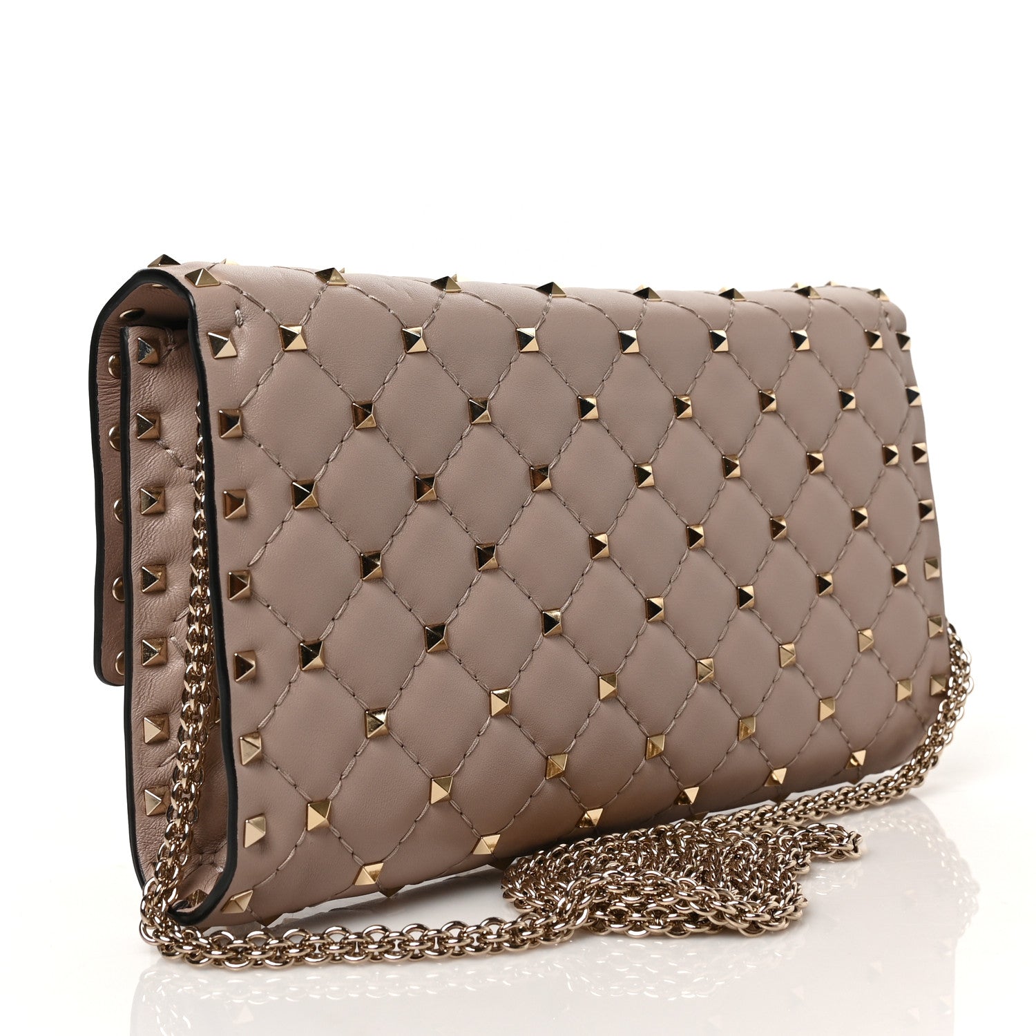 Valentino Garavani Nappa Rockstud Spike Wallet On Chain Poudre 3 of 8