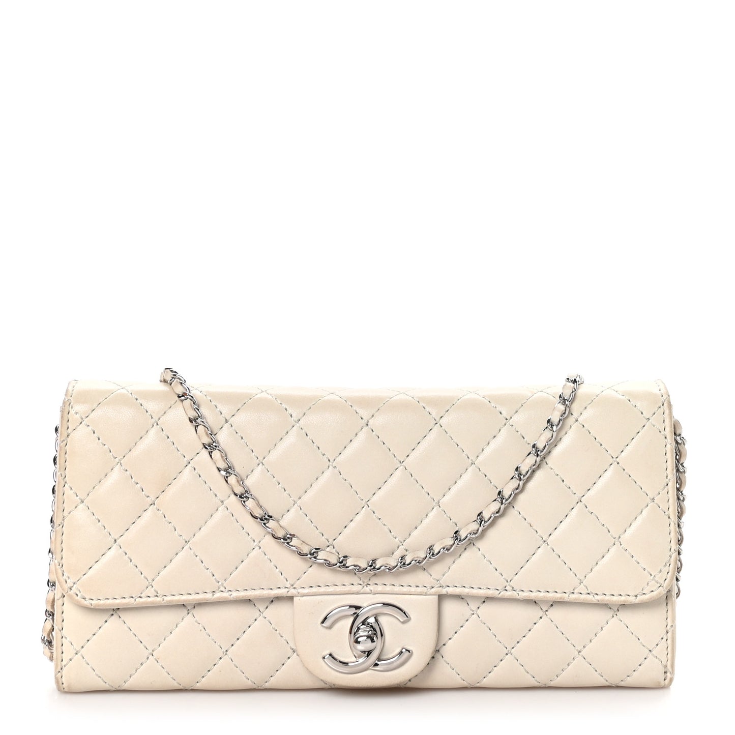 Lambskin Quilted Chain Clutch Flap White