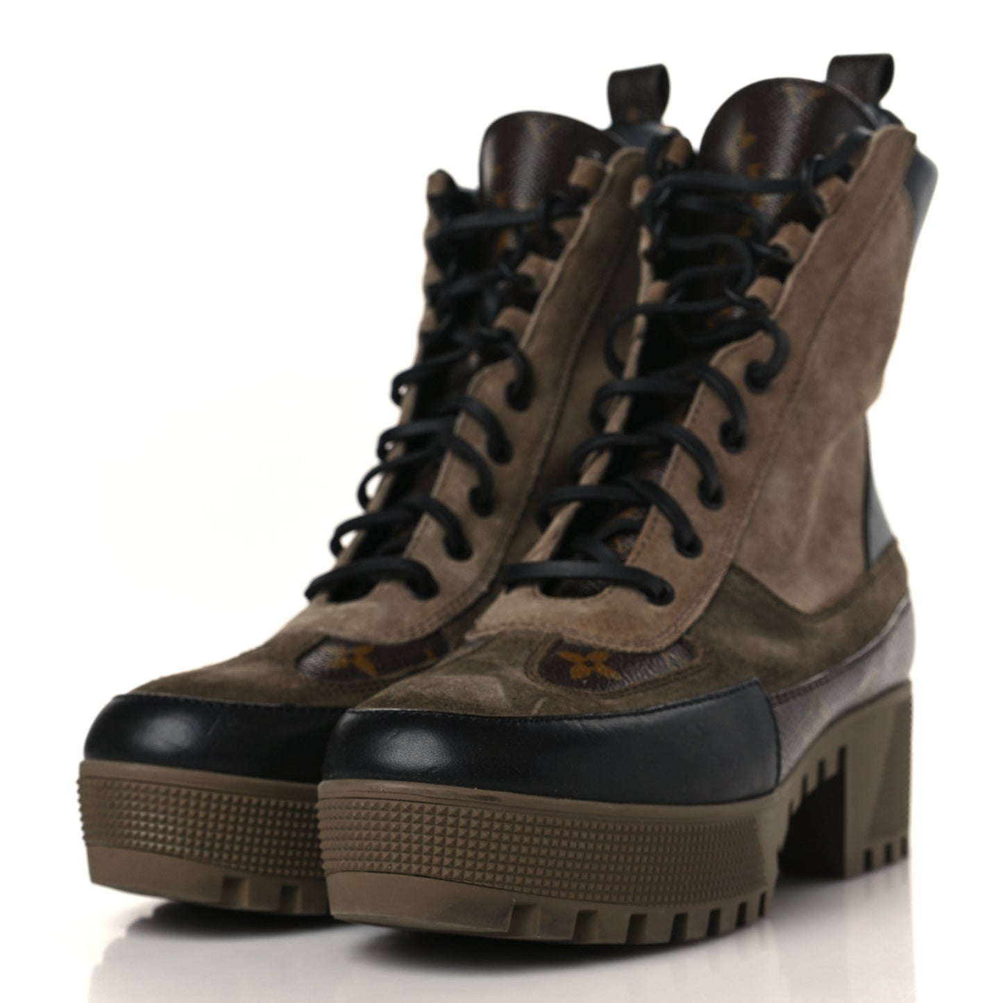 Suede Calfskin Monogram Laureate Platform Desert Boots 38 Taupe