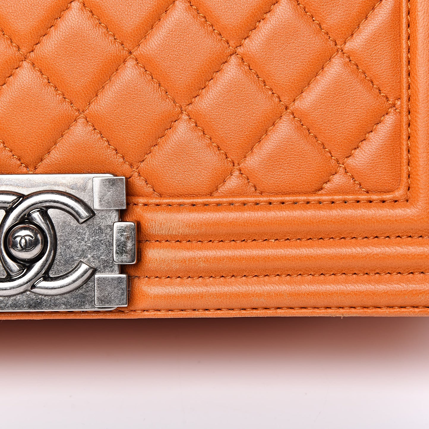 Lambskin Quilted Medium Boy Flap Orange