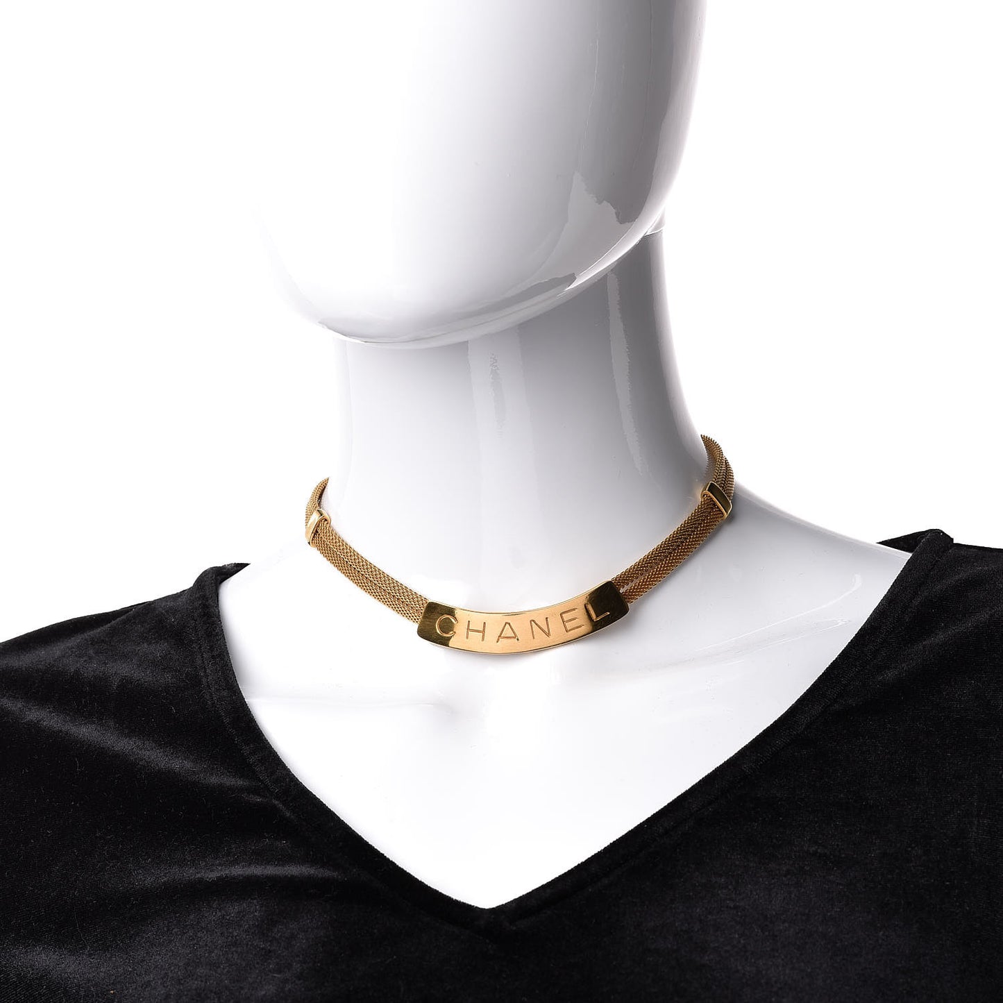 Metal Mesh Logo Choker Necklace Gold