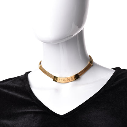 Chanel Metal Mesh Logo Choker Necklace Gold 2 of 5