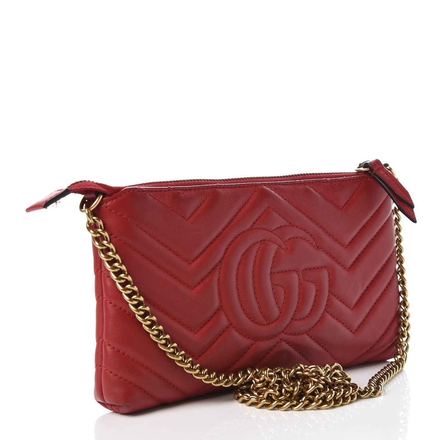 Calfskin Matelasse Mini GG Marmont Chain Bag Hibiscus Red