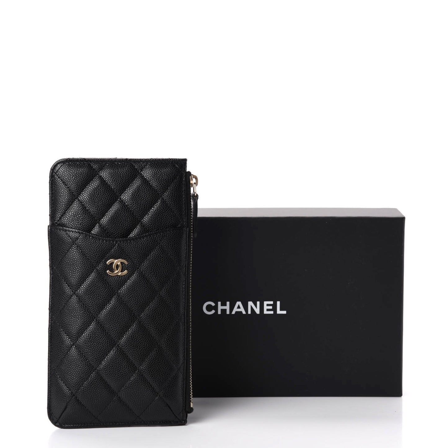Caviar Quilted Classic Flat Wallet Pouch Black