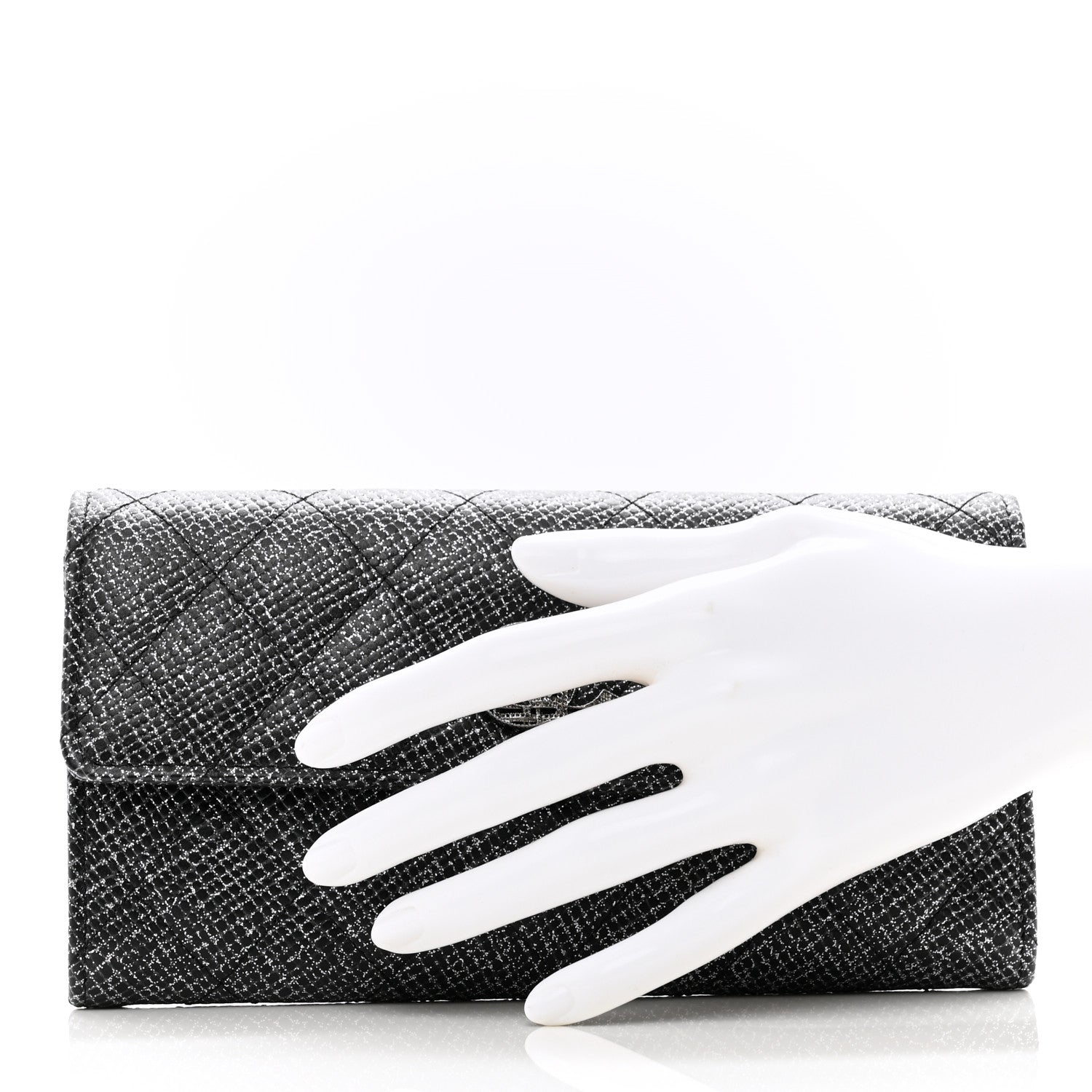 Chanel Glittered Calfskin Quilted Large Gusset Flap Wallet Dark Grey 2 of 8