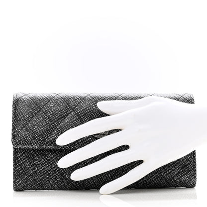 Chanel Glittered Calfskin Quilted Large Gusset Flap Wallet Dark Grey 2 of 8