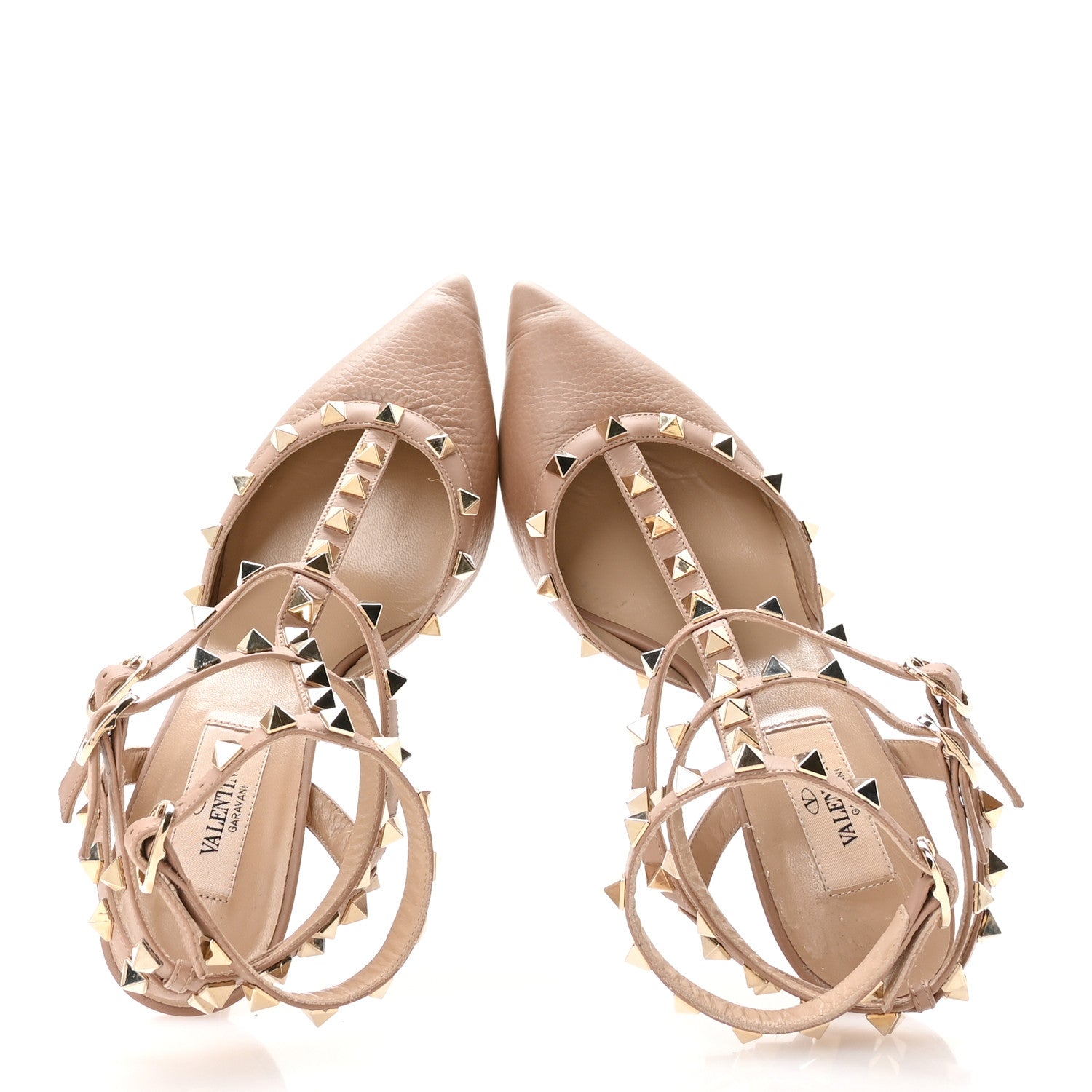 Valentino Garavani Pebbled Calfskin Rockstud Ankle Strap 65mm Pumps 36.5 Alpaca 2 of 8