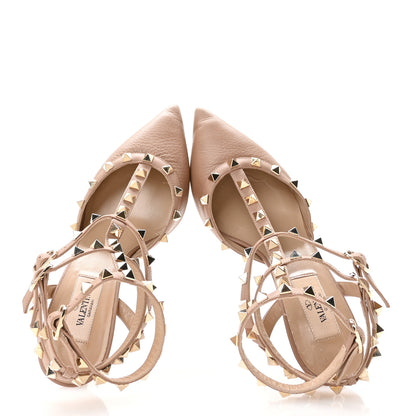 Valentino Garavani Pebbled Calfskin Rockstud Ankle Strap 65mm Pumps 36.5 Alpaca 2 of 8