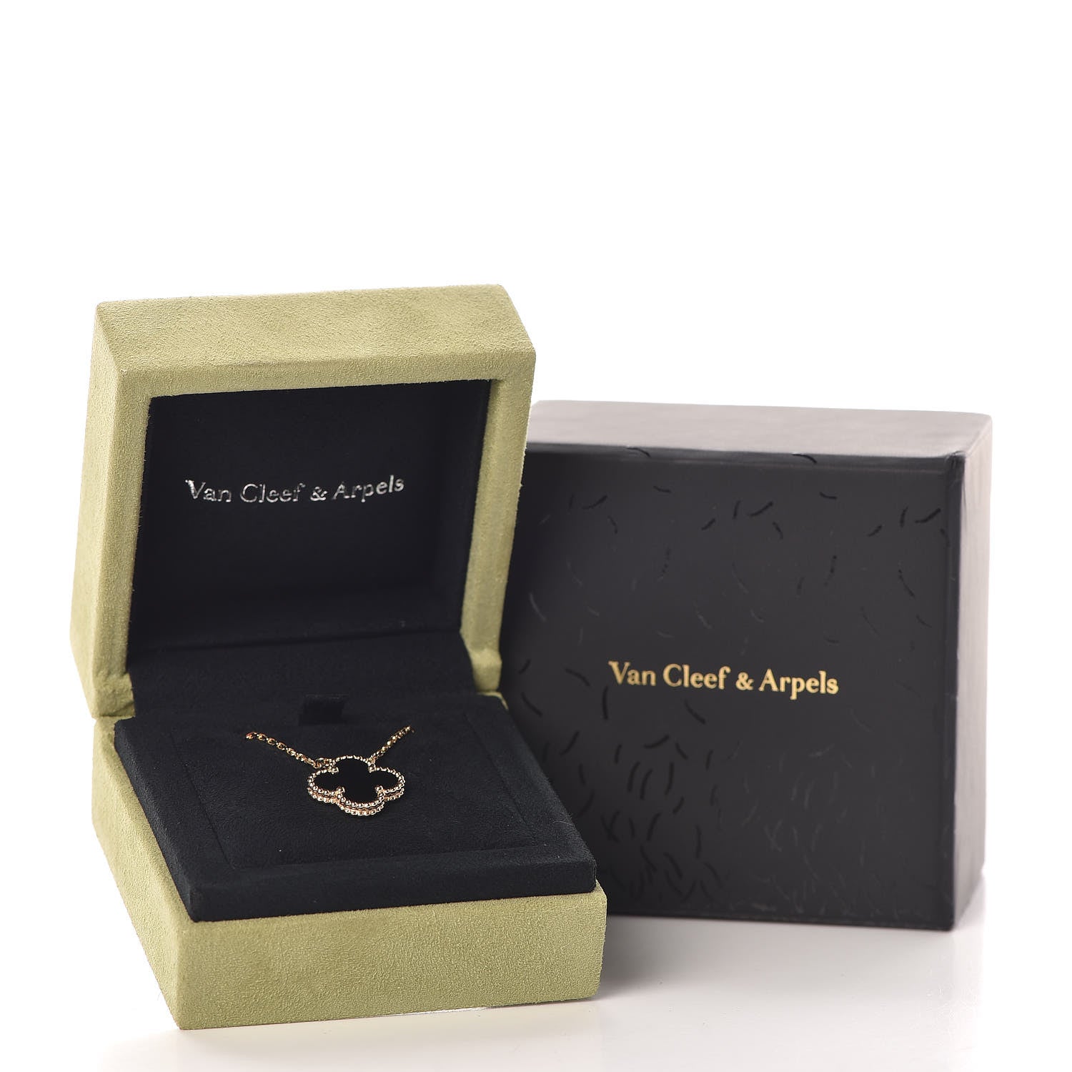 Van Cleef & Arpels 18K Yellow Gold Black Onyx Vintage Alhambra Pendant Necklace 7 of 7